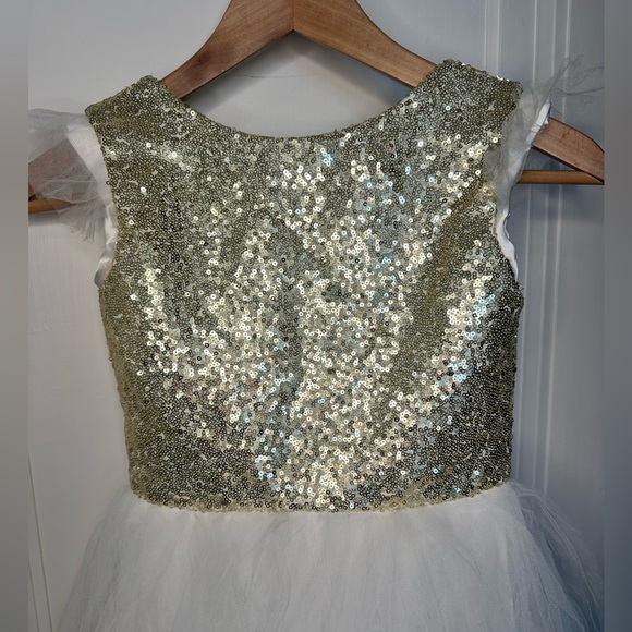 Gold sequin top, tulle gown flower girl dress - Picture 4 of 11
